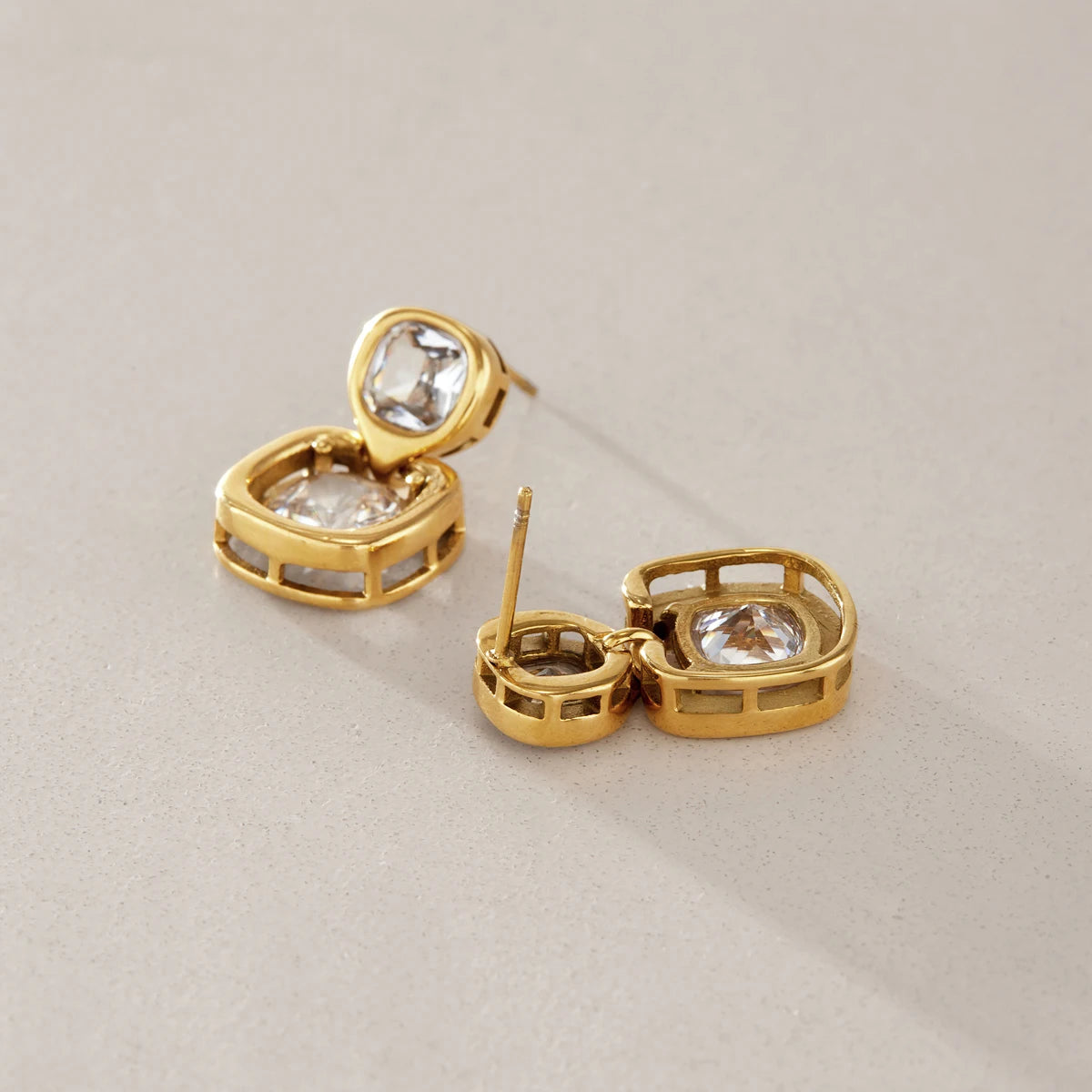KIKA Delicate Square Zircon Earrings  18K Gold PVD Plated Stainless Steel 316L