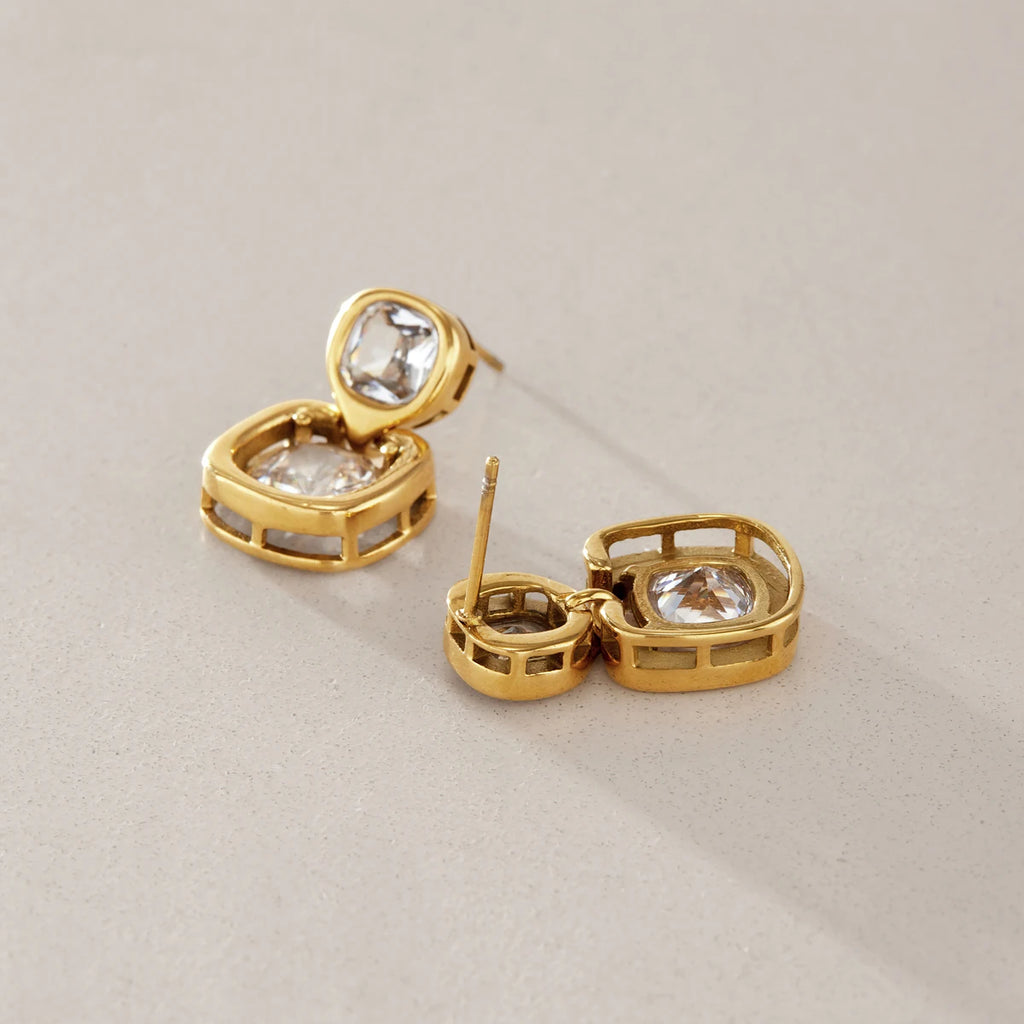 KIKA Delicate Square Zircon Earrings  18K Gold PVD Plated Stainless Steel 316L