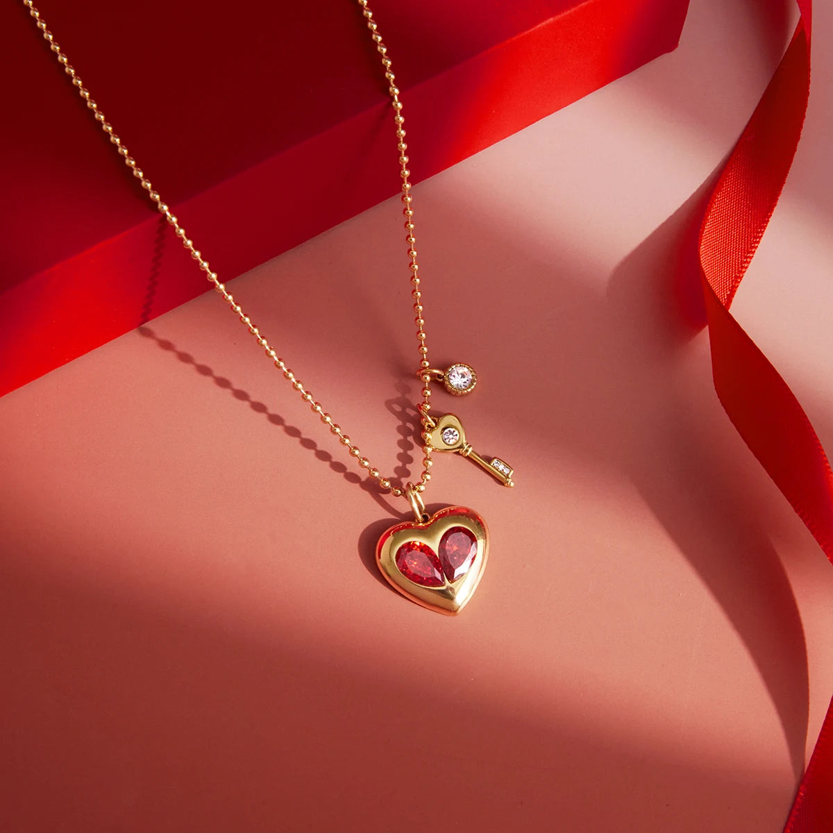 Kika Classic Red Zircon Heart Shaped Necklace