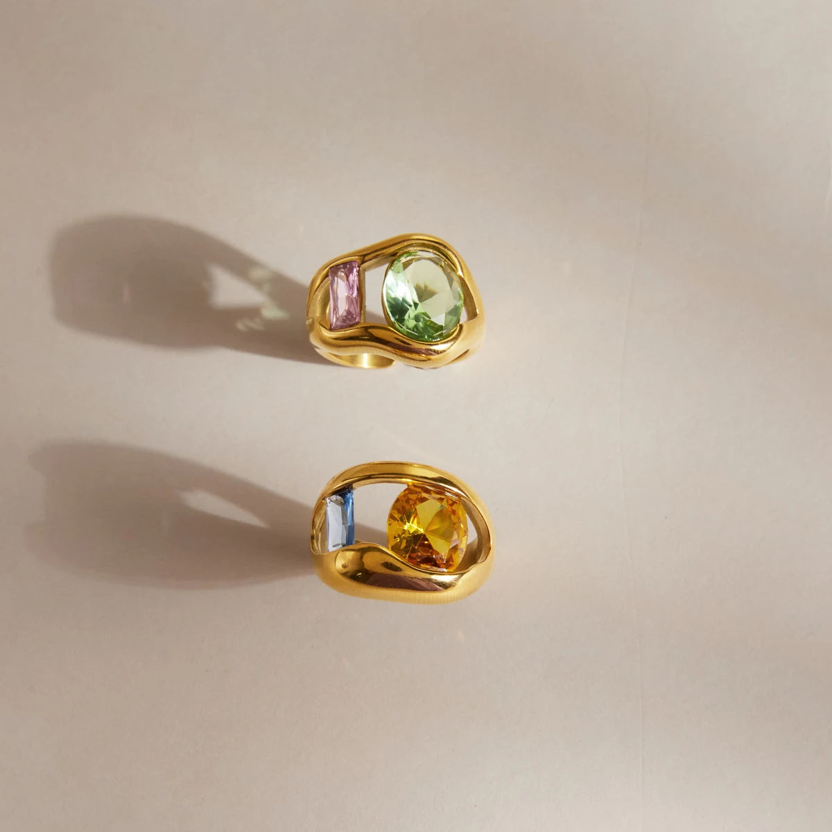 KIKA Chunky Multicolor Big Zircon Hollow Open Ring 18K Gold PVD Plated Stainless Steel 316Lt