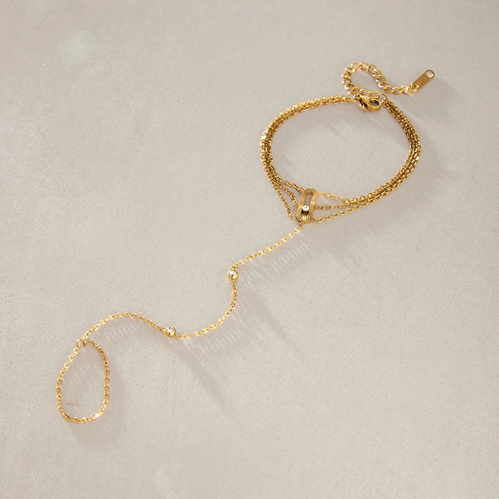 Kika Classic Tiny Crystal Finger Bracelet Multilayer 18K Gold Plated Stainless Steel 316L
