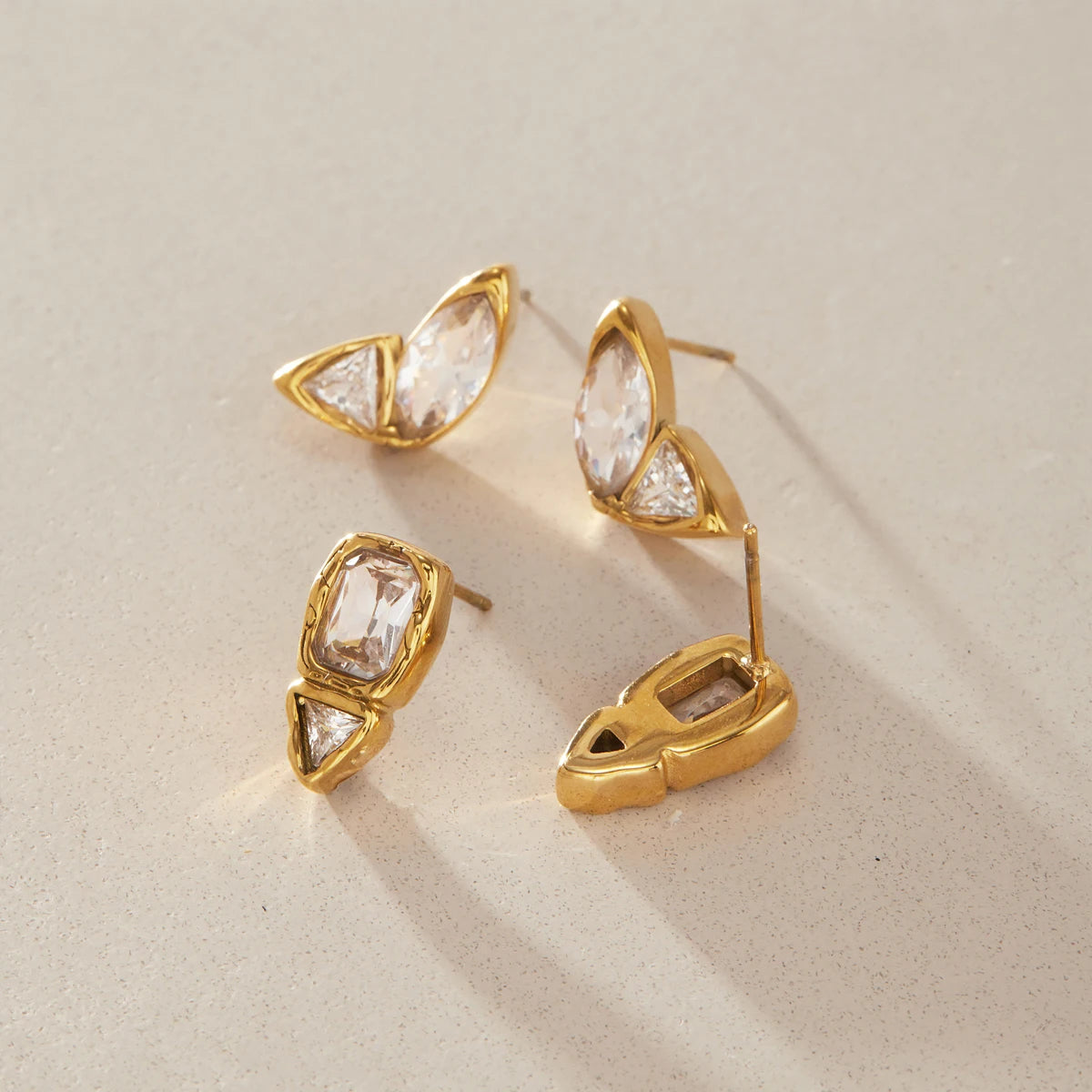 KIKA Delicate Geometric Zircon Stud Earrings 18K Gold PVD Plated Stainless Steel 316L