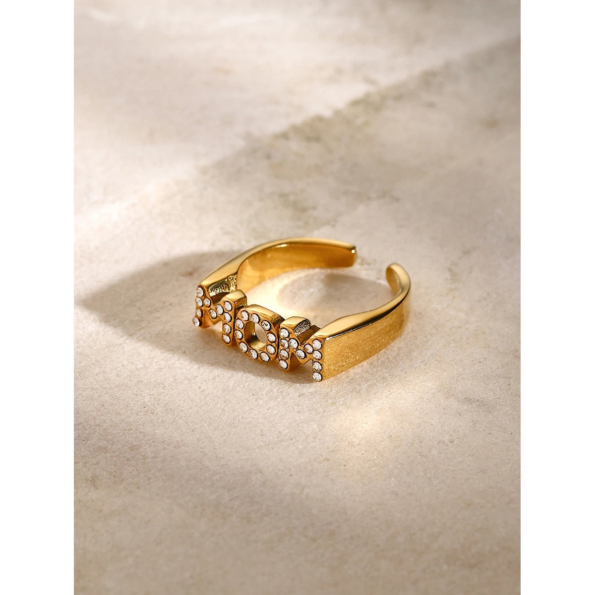 Kika Minimalist Stainless Steel Letters Texture Ring Gold Color Waterproof