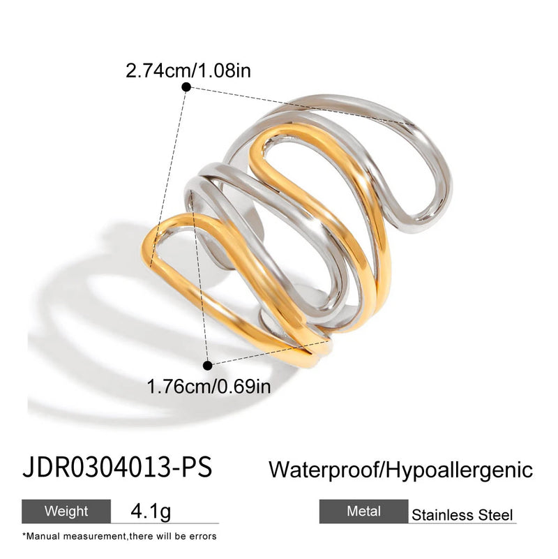 KIKA Minimalist Two tone Multi layer Hollow Line Ring Stainless Steel 316L
