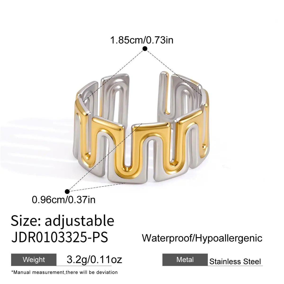 KIKA Minimalist Wave Shape Open Rings PVD Plated Stainless Steel 316L