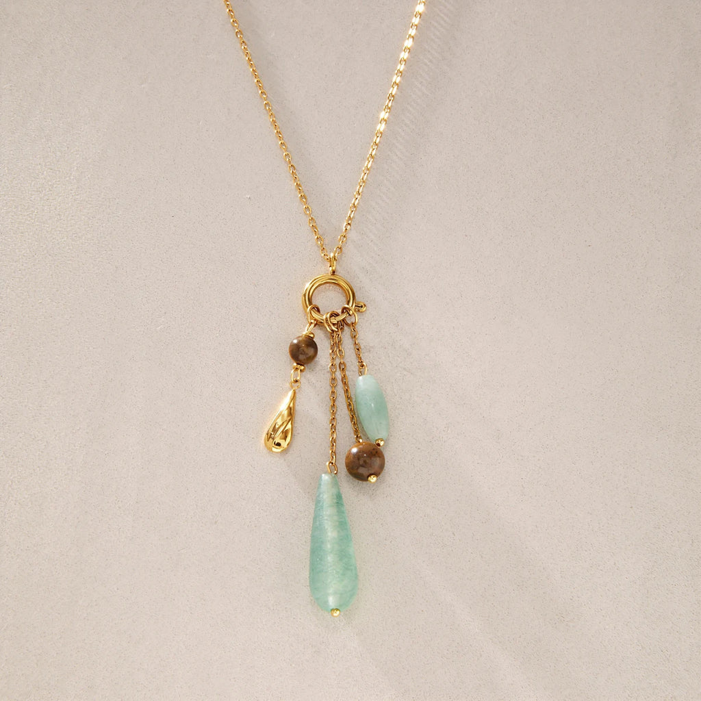 KIKA Green Aventurine Tiger Eye Stone Pendant Necklace For Women 18K Gold PVD Plated Stainless Steel Necklace Fashion Jewelry