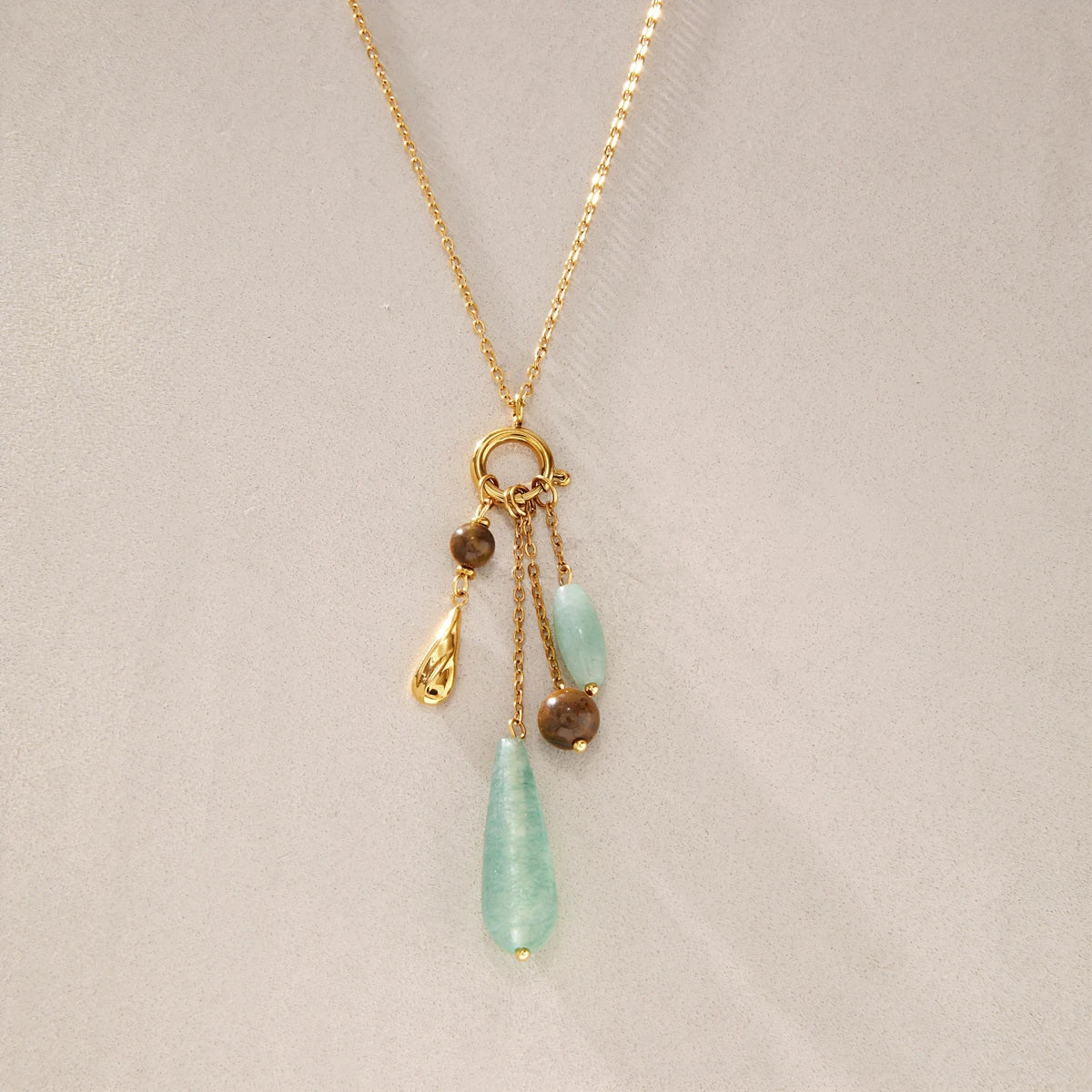 KIKA Green Aventurine Tiger Eye Stone Pendant Necklace For Women 18K Gold PVD Plated Stainless Steel Necklace Fashion Jewelry
