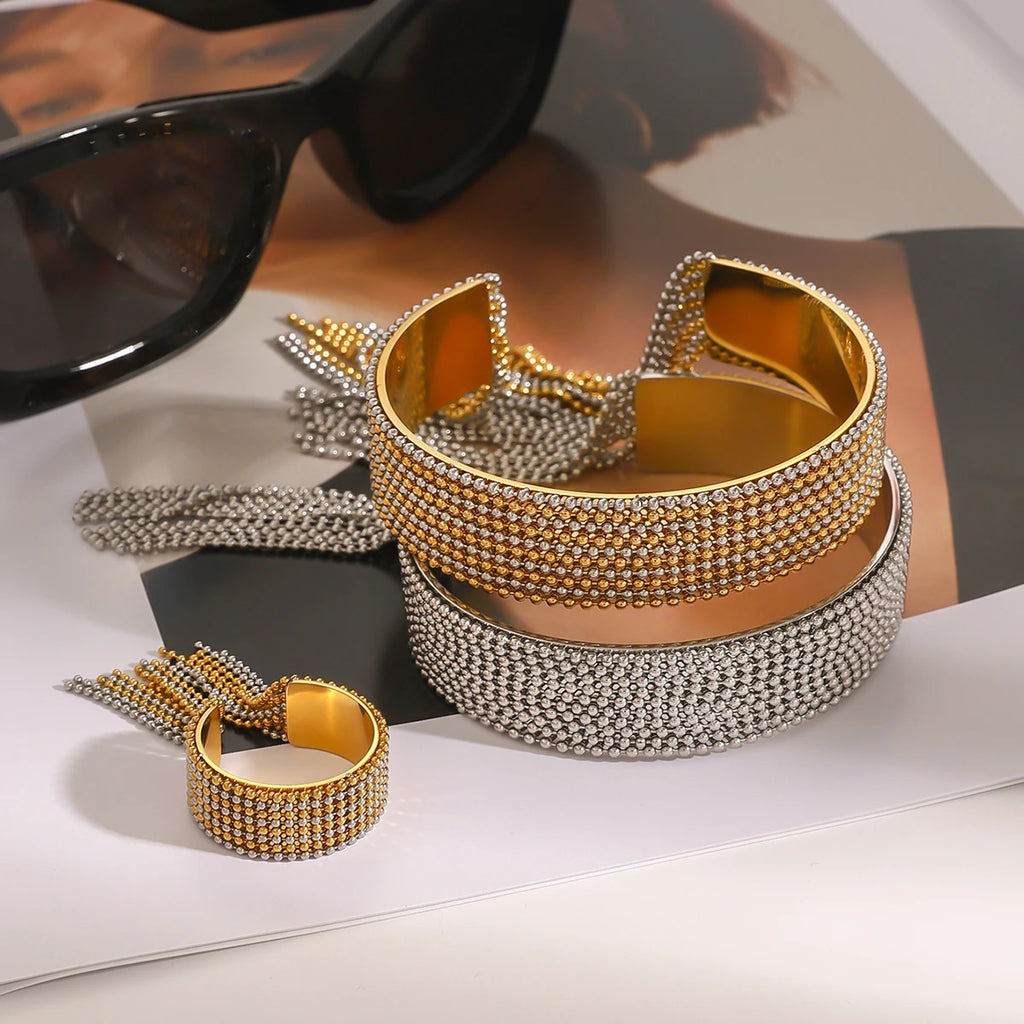 KKA Personality Tassel Cuff Bracelet Bangle Gold And Silver Color Blocked Chain Bracelet Women's
