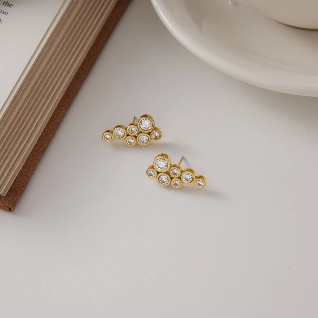Kika Round Zircon Geometric Stud Earrings Gold PVD Plated Stainless Steel 316L
