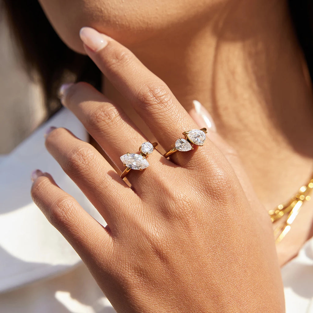 Water Droplet Shapedwhite Double Zircon Rings