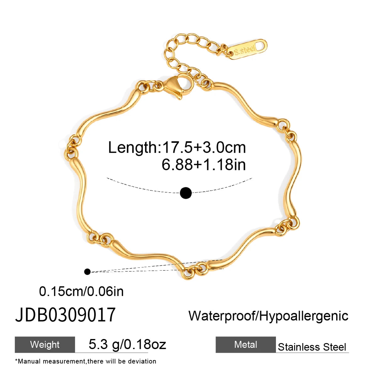 KIKA Classic Wave Shape Chain Bracelet For Women Minimalist 18K Gold PVD Plated Stainless Steel Bracelet Fashion Jewelry Gift