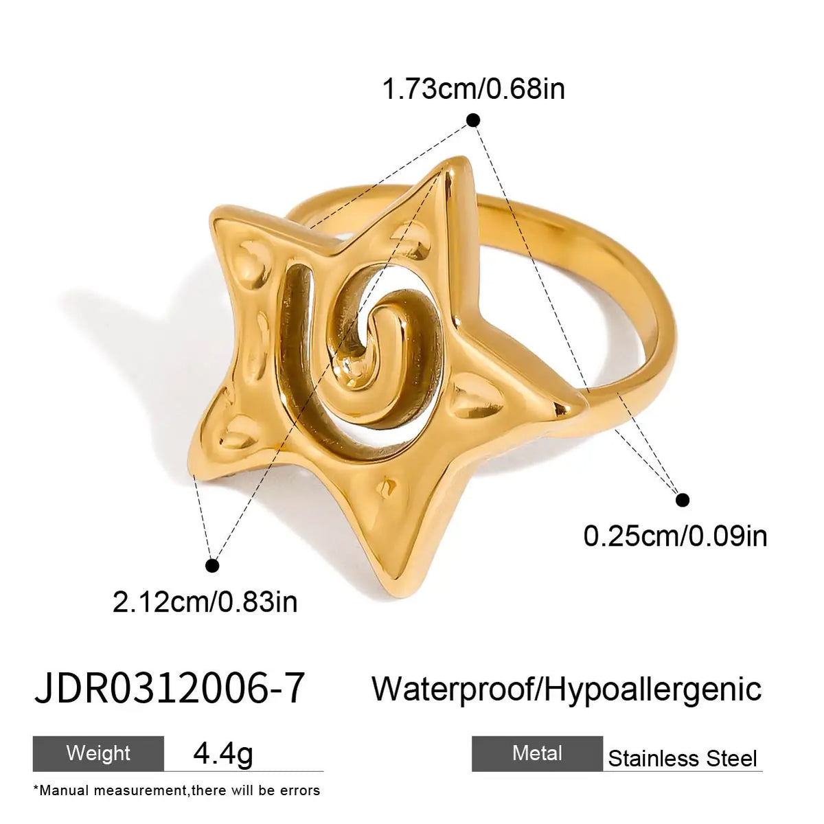 KIKA Unique Designer 18K Gold Color PVD  Plated Stainless Steel 316L Rhinestone Pentagram Rings Stackable