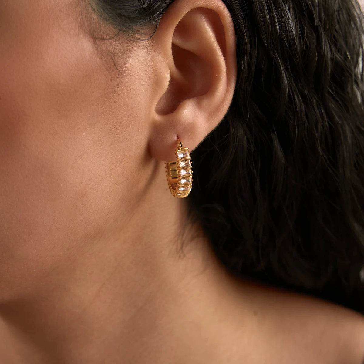 KIKA Classic Iced Out Crystal Clip Earrings PVD 18K Gold Plated Stainless Steel 316L