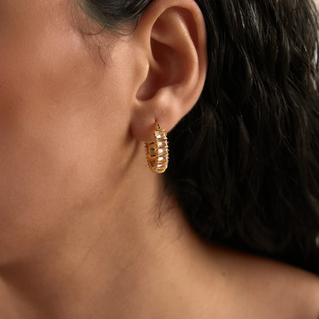 KIKA Classic Iced Out Crystal Clip Earrings PVD 18K Gold Plated Stainless Steel 316L