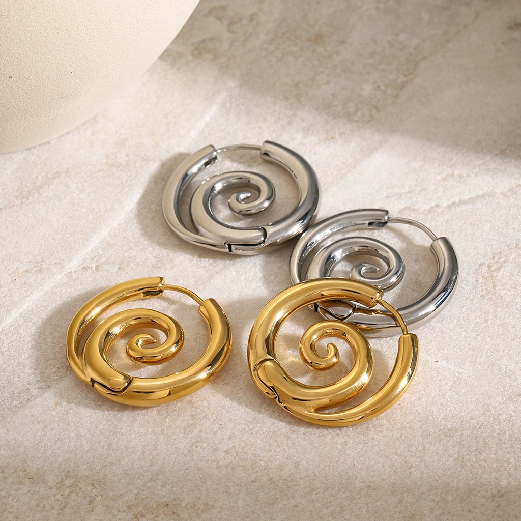 KIKA  Chic Spiral Threaded Stainless Steel 316L Delicate Earrings 18K Gold Plated Metal Smooth Charm Ins