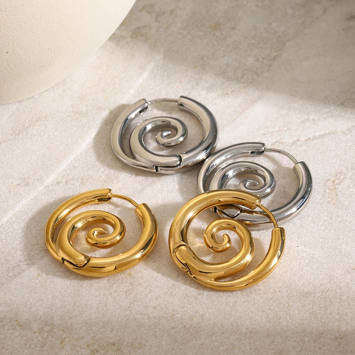 KIKA  Chic Spiral Threaded Stainless Steel 316L Delicate Earrings 18K Gold Plated Metal Smooth Charm Ins