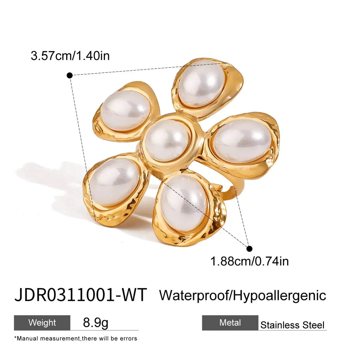 KIKA Fashion Pearl Flower Ring Stainless Steel 316L