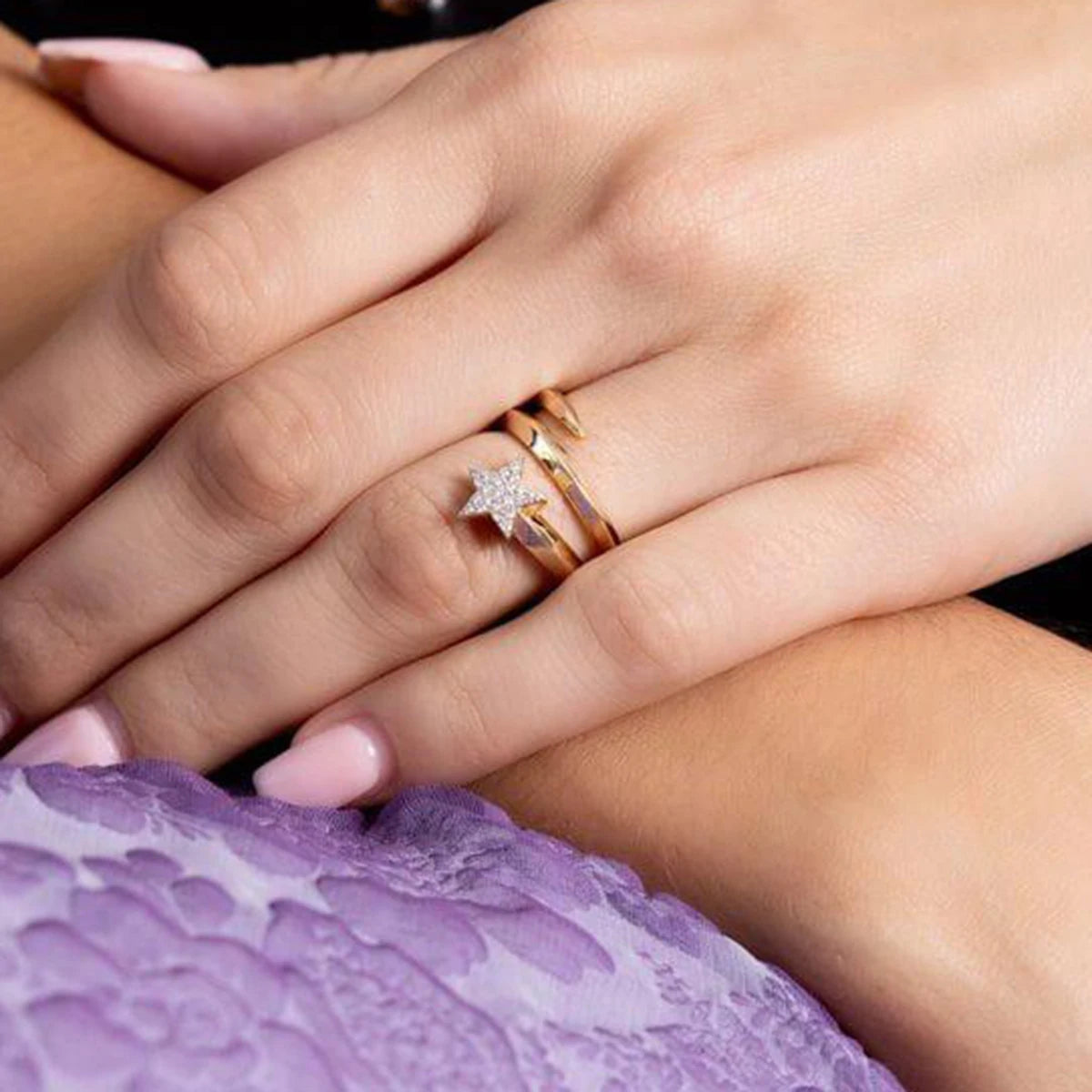 Kika Fashion Pentagram Three Layer Ring 18K Gold