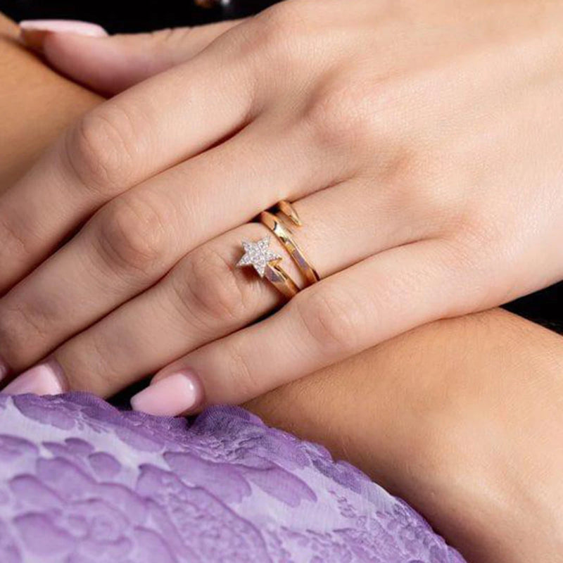 Kika Fashion Pentagram Three Layer Ring 18K Gold