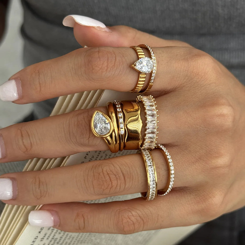 KIKA Delicate Geometric Zircon Rings Gold PVD Plated Stainless Steel 316L