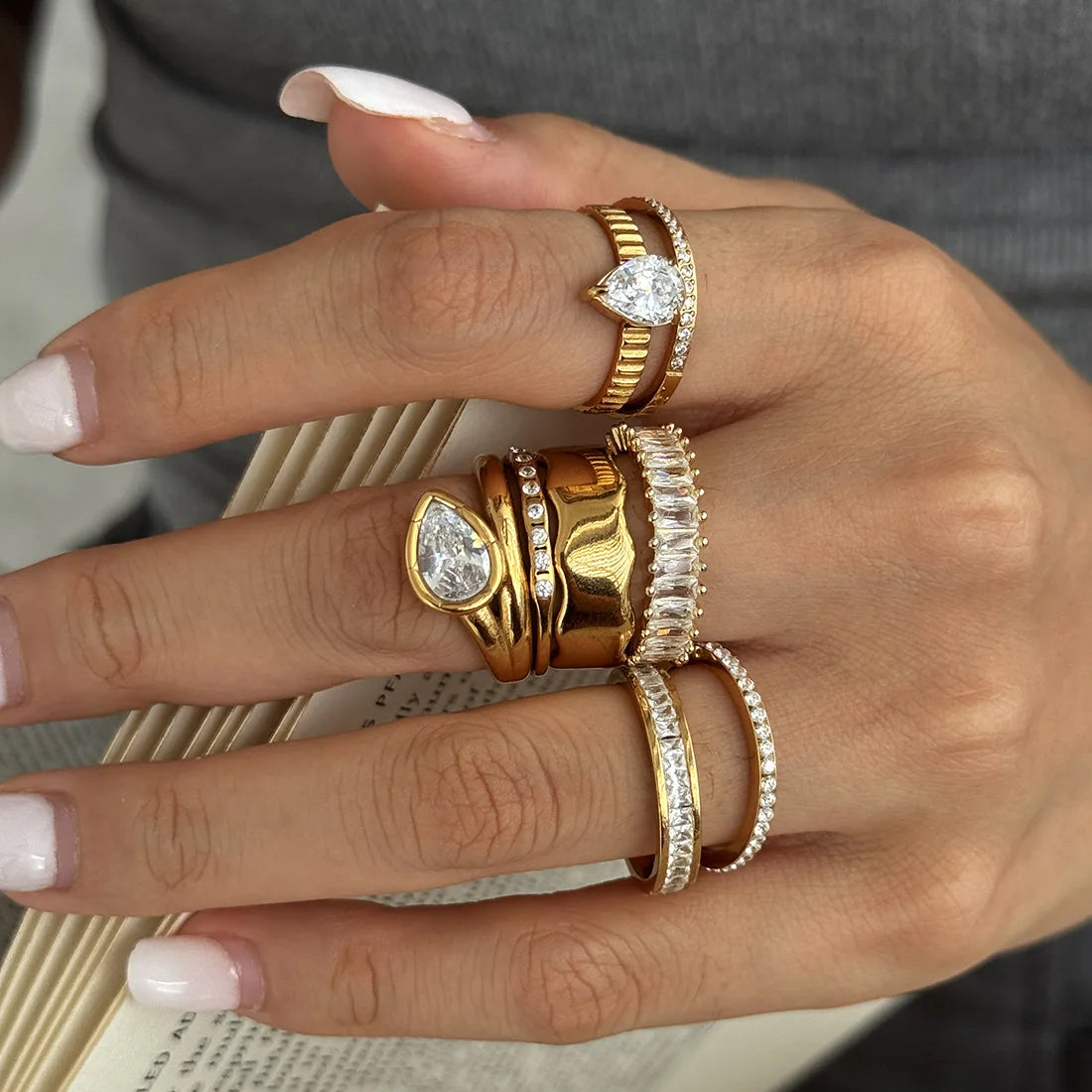 KIKA Delicate Geometric Zircon Rings Gold PVD Plated Stainless Steel 316L