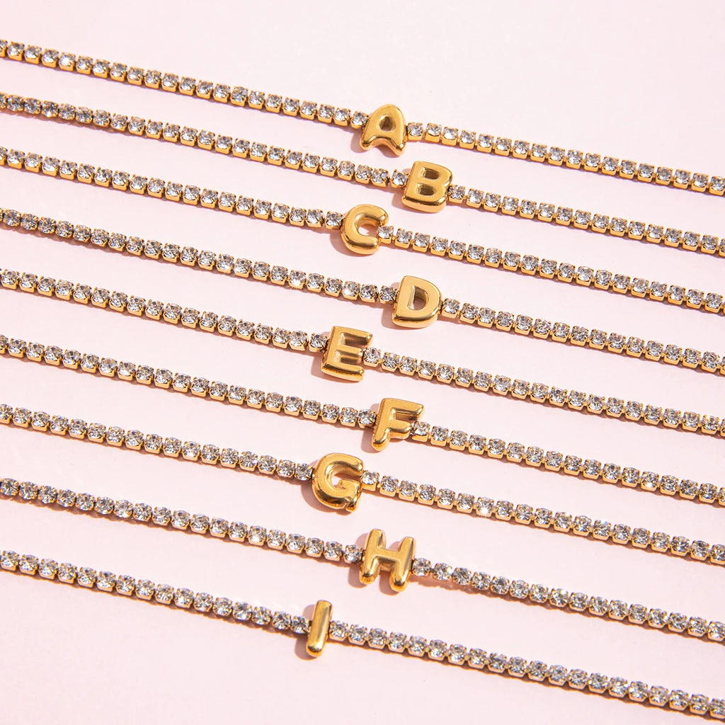 Stainless Steel White Rhinestone Chain Twelve Letter Bracelet