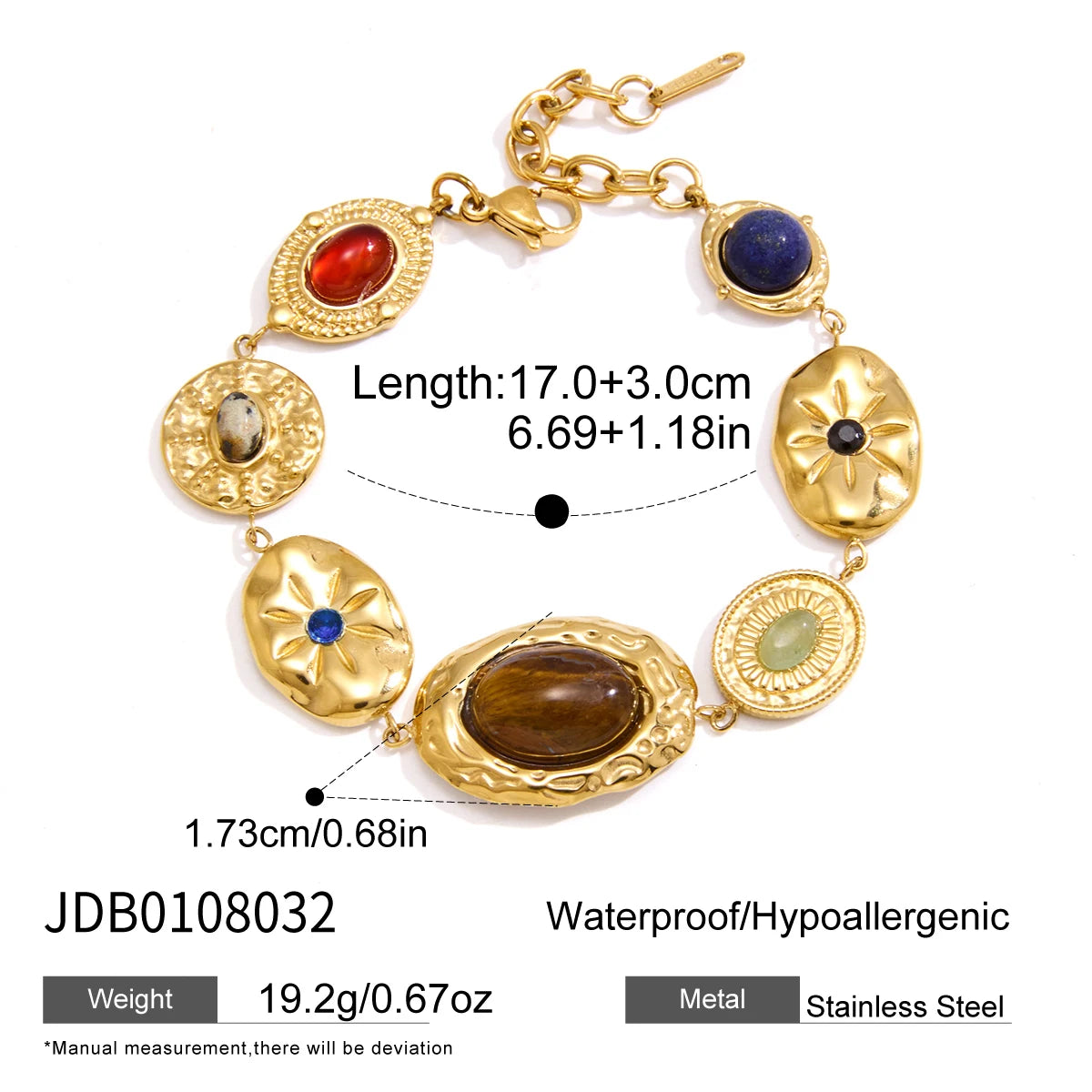 KIKA Vintage Mixed Natural Stone Bracelet For Women Waterproof 18K Gold PVD Plated Stainless Steel Bracelet Fashion Jewelry