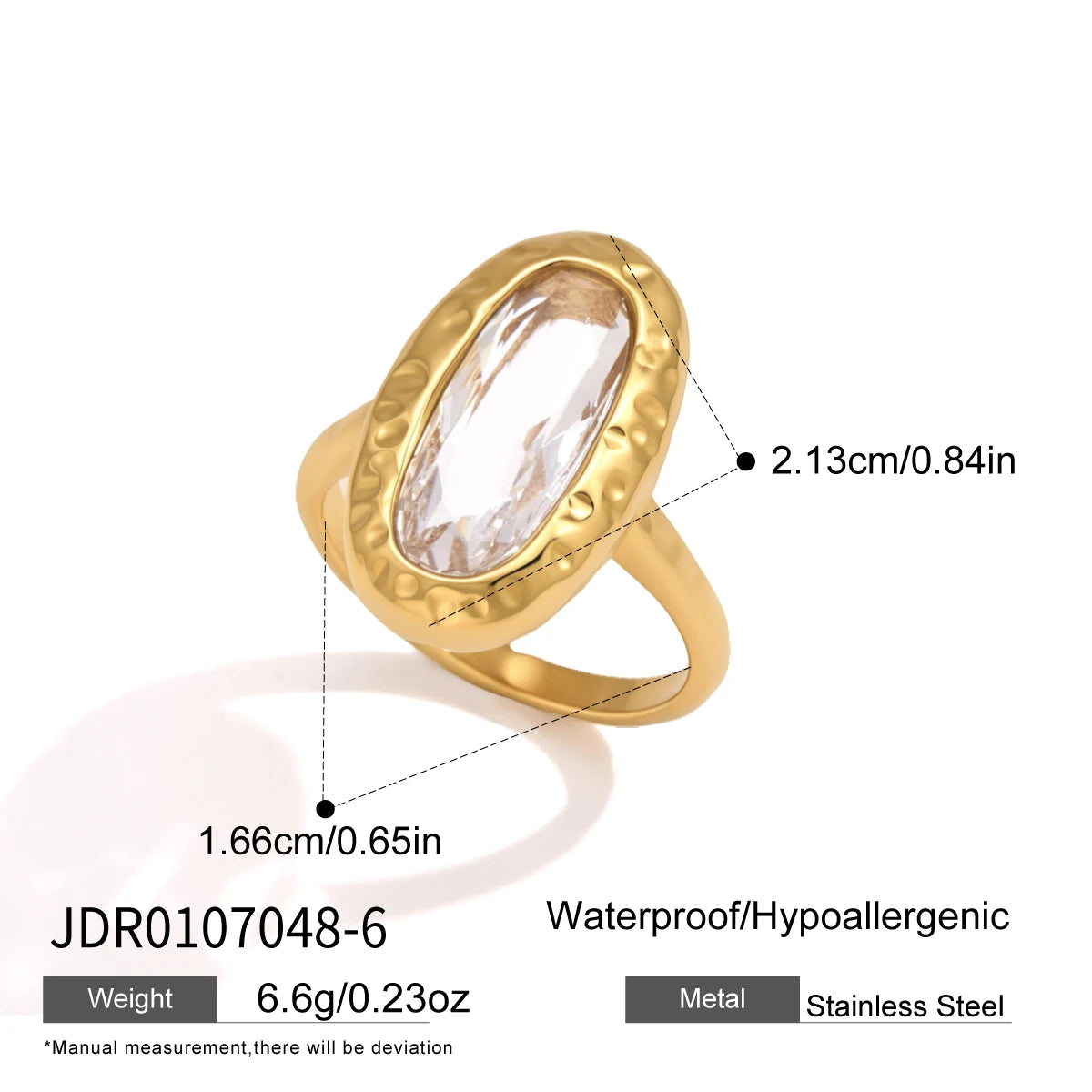KIKA Elegant Egg-shaped Glass Rings For Women Minimalist 18K Gold PVD Plated Stainless Steel Rings Fashion Jewelry Gift