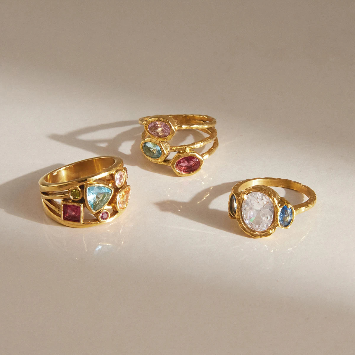 KIKA Multicolor Geometric Zircon Rings  PVD Plated Stainless Steel 316L