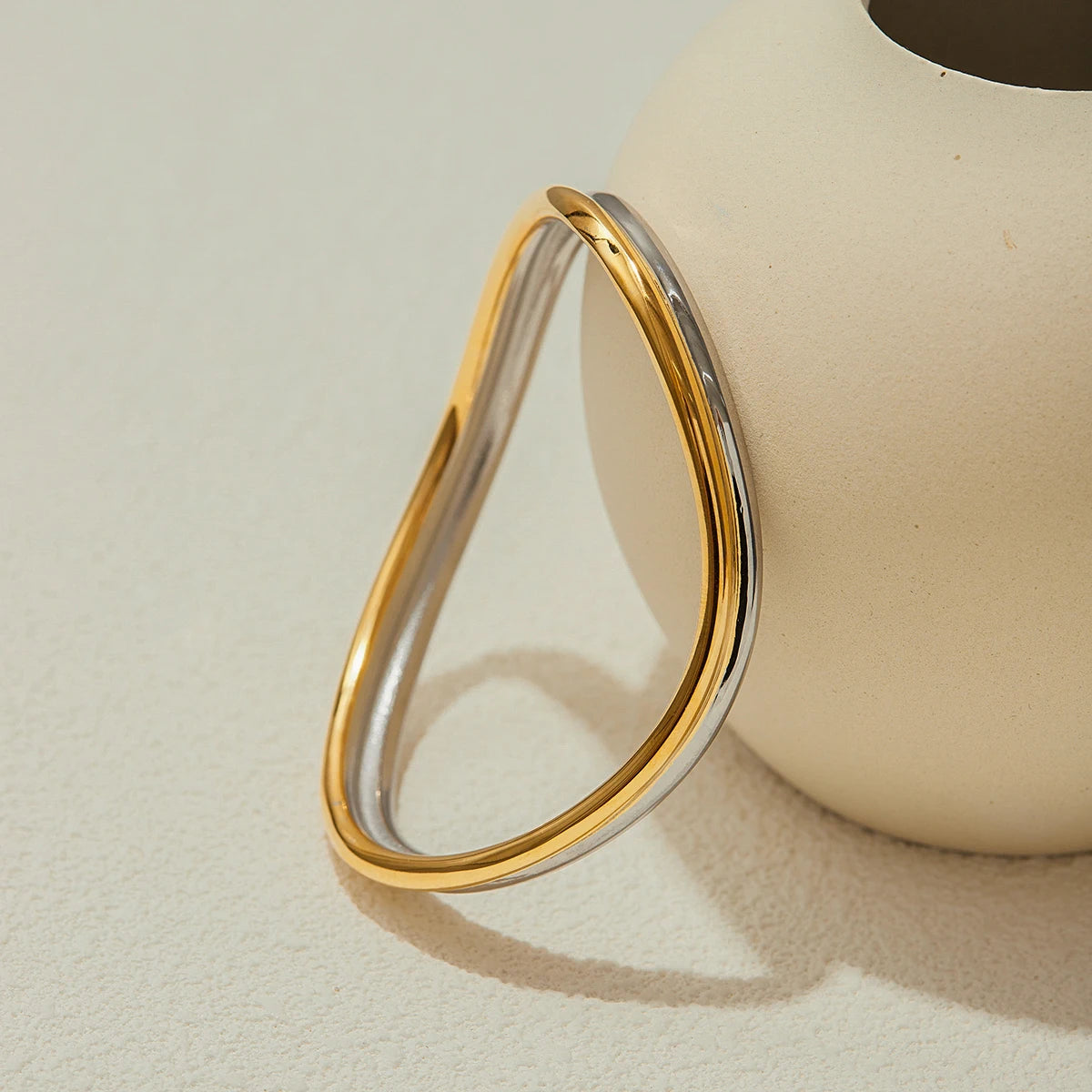 KIKA Minimalist 18K Gold Color Plated Stainless Steel Double Color Line Wave Bracelet Women's Jewelry Party Gift