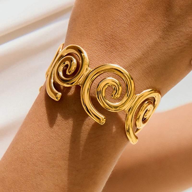 KIKA Minimalist 18K Gold Color Plated Stainless Steel Spiral Hollow Bracelet Conch Stackable Bracelet Women's Accessories Part