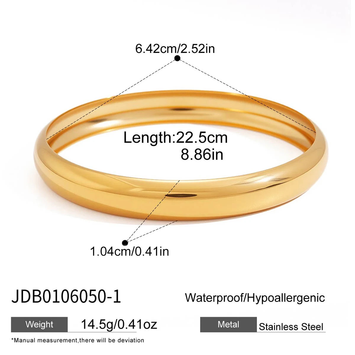 KIKA Classic Wide Glossy Round Closed Bracelet For Women 18K PVD Gold Plated Stainless Steel Braceles Lady Jewelry Gifts