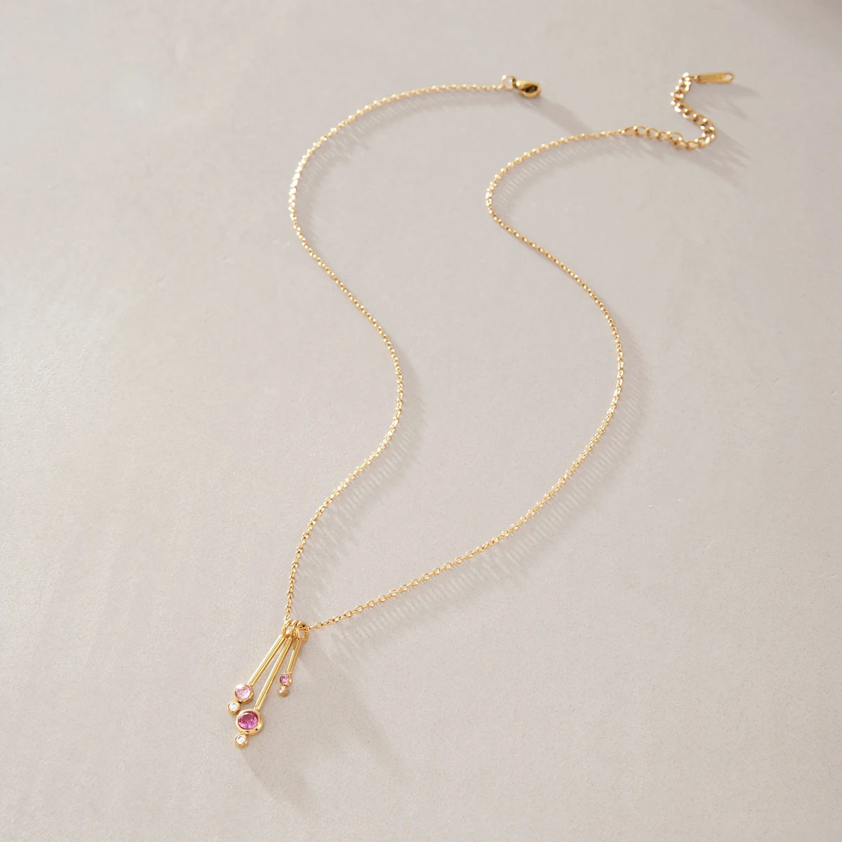 KIKA Round Zircon Stick Pendant Necklace PVD Gold Plated Stainless Steel 316L