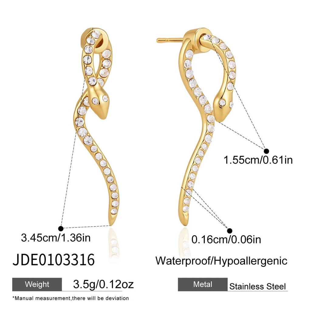 Kika Classic Crystal Snake Stud Earrings 18K Gold Plated Stainless Steel 316L