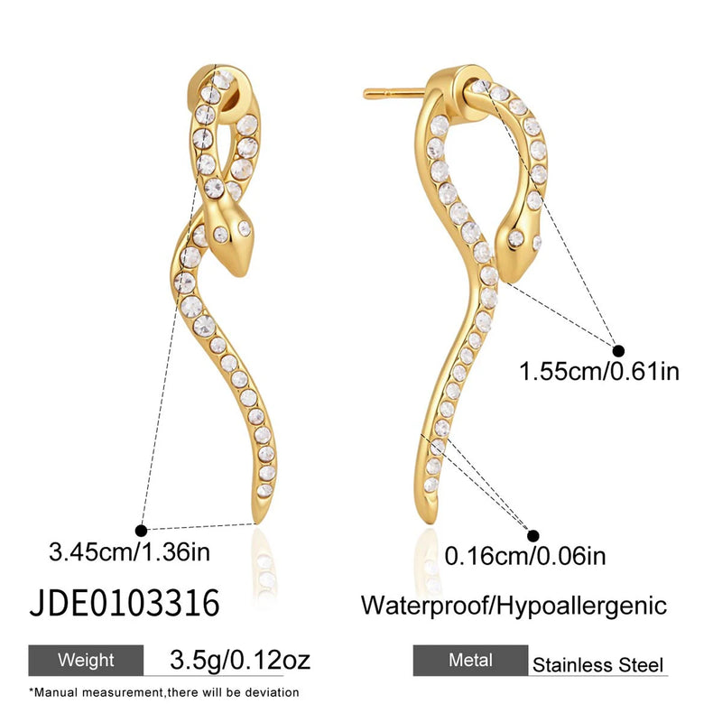 Kika Classic Crystal Snake Stud Earrings 18K Gold Plated Stainless Steel 316L