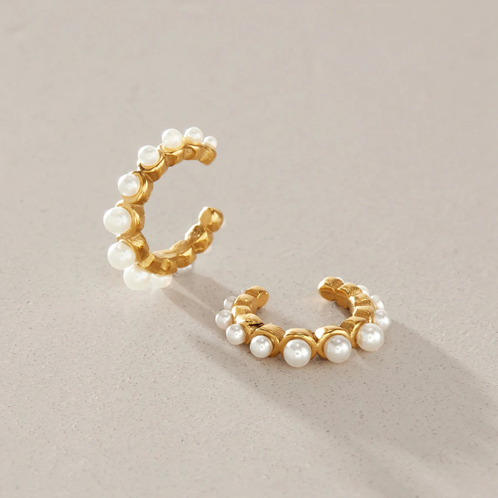 KIKA Elegant Resin Pearl Non-piercing Ear Clips  18K Gold PVD Plated Stainless Steel 316L