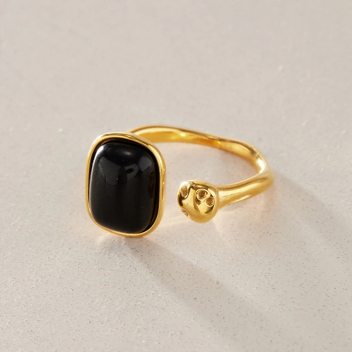 Kika Vintage Black Natural Stone Open Rings Minimalist 18K Gold Plated Stainless Steel 316L