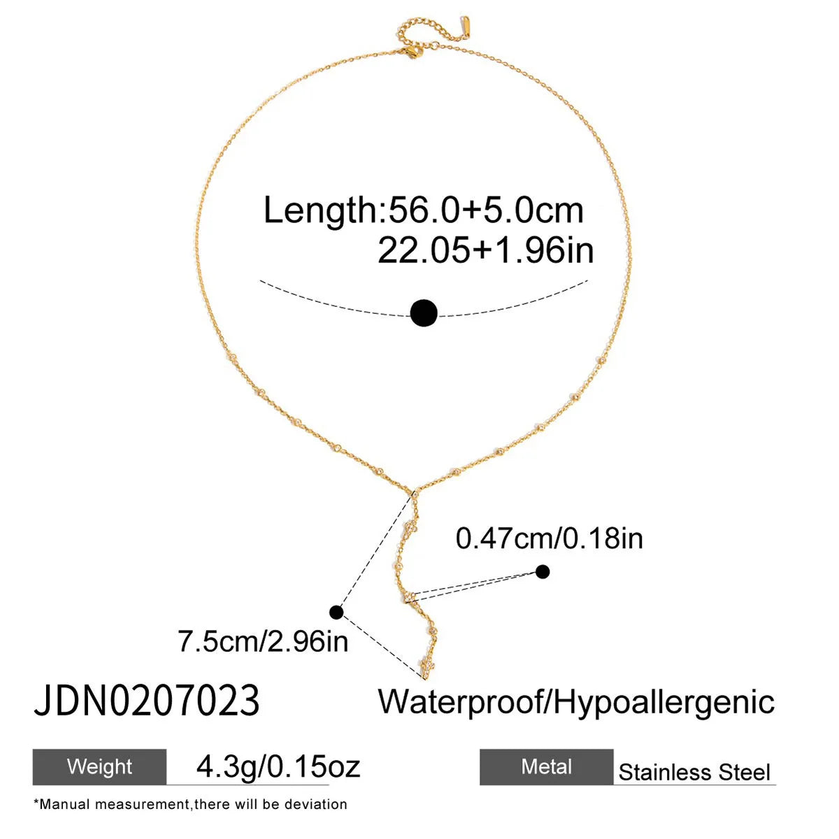 KIKA Delicate Zircon Pendant Y Shape Chain Necklace 18K Gold Plated Stainless Steel Necklace 316L