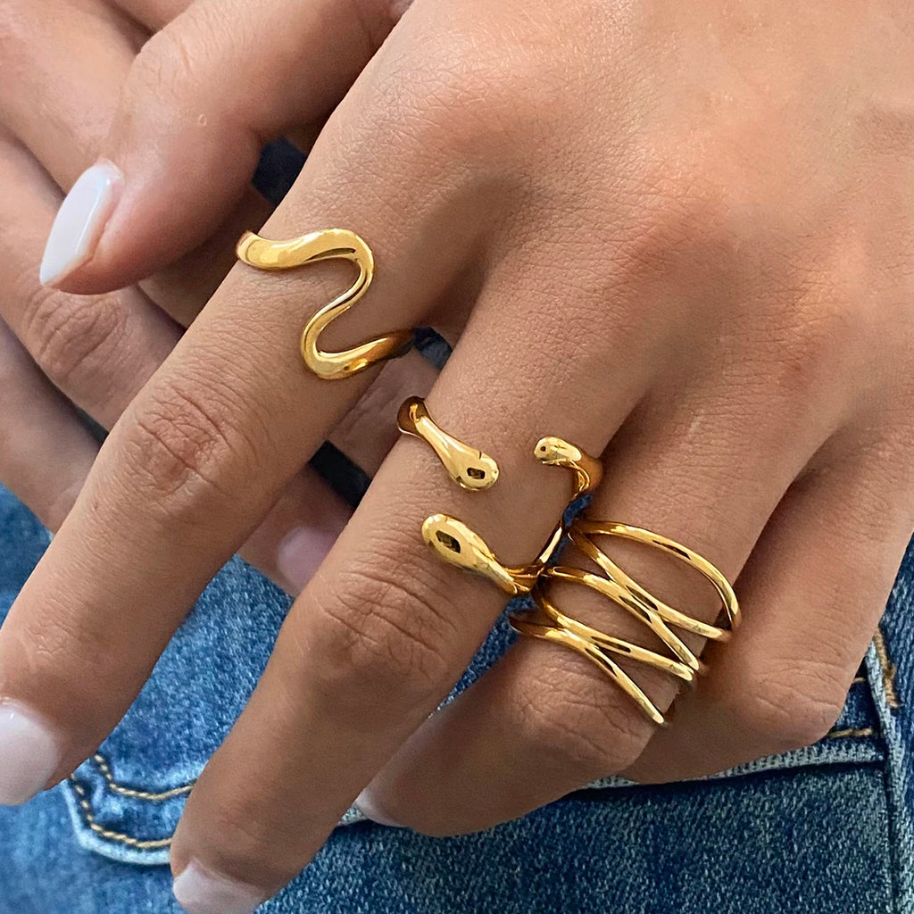 KIKA Fashion  Irregular Texture Set Ring Opening Adjustable PVD Plated Stainless Steel 316L