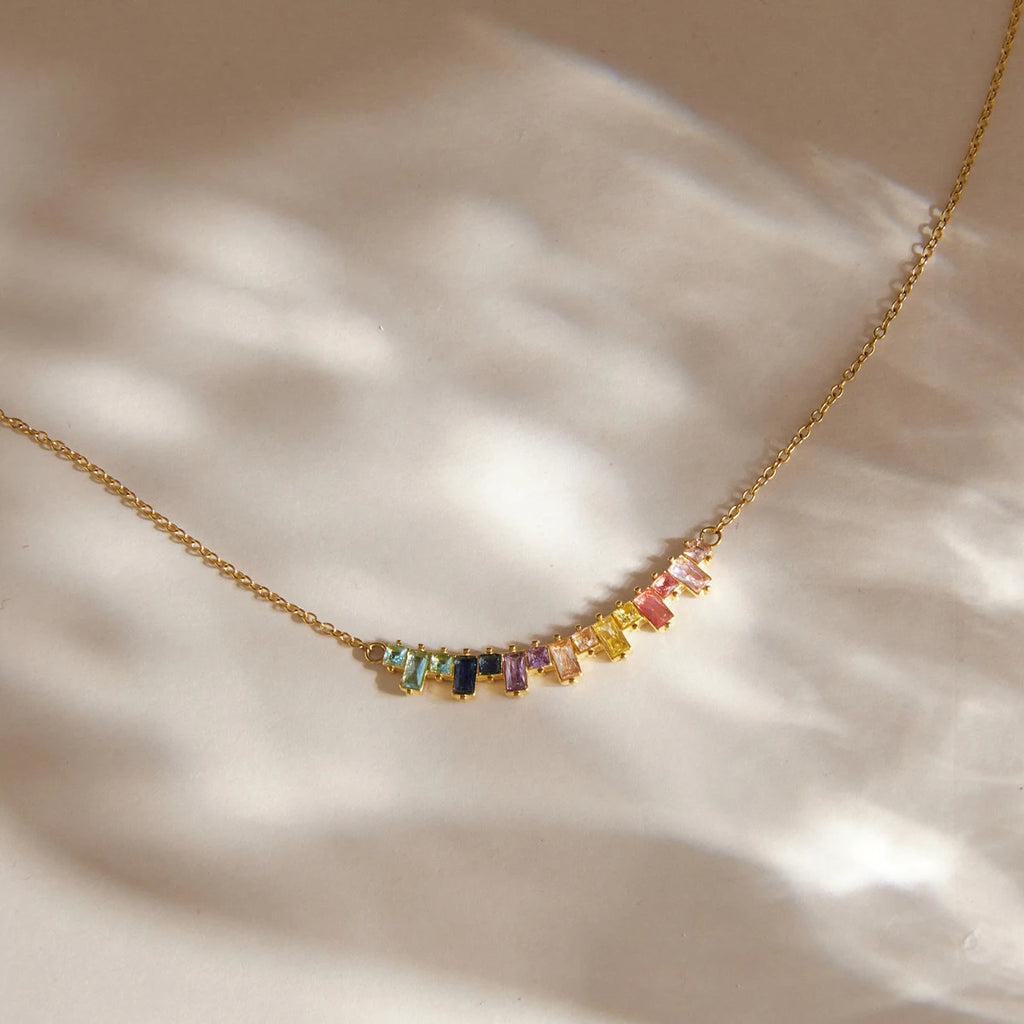 KIKA Multicolor Glass Stone Smile Shape Pendant Necklace 18K Gold PVD Plated Stainless Steel 316L