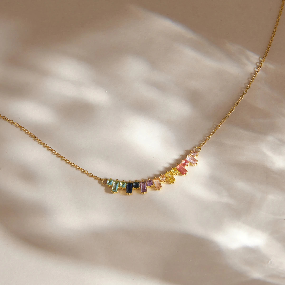 KIKA Multicolor Glass Stone Smile Shape Pendant Necklace 18K Gold PVD Plated Stainless Steel 316L