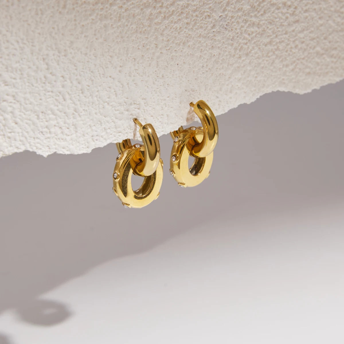 Kika Chunky Crystal Circle Drop Earrings 18K Gold PVD Plated Stainless Steel