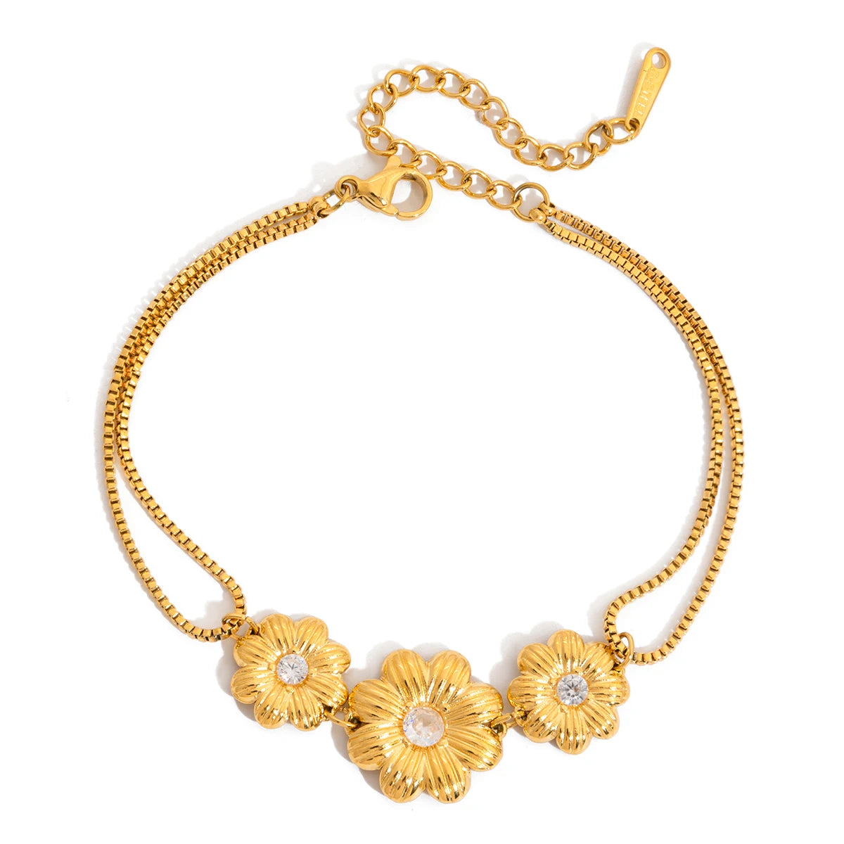 KIKA Classic Daisy Flower Bracelet With White Zircon Accents Jewelry Set For Women Gold Plated Stainless Steel Layered Jewelry