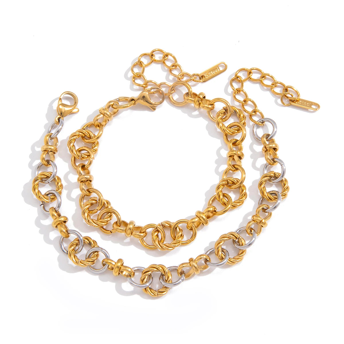 KIKA Delicate Gold And Silver Color Blocked Multi Ring Winding Chain Bracelet  PVD Plated Stainless Steel 316L