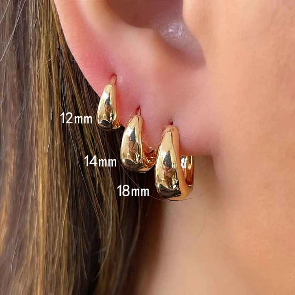 KIKA Simple Classic 18K Gold Color PVD Plated Stainless Steel 316L Chubby Earrings 12mm 14mm 18mm