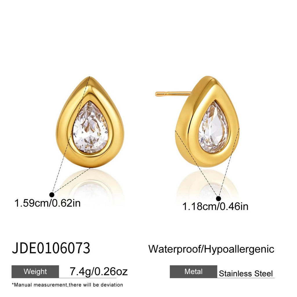 KIKA Classic Water Drop Zircon Stud Earrings 18K Gold PVD Plated Stainless Steel 316L