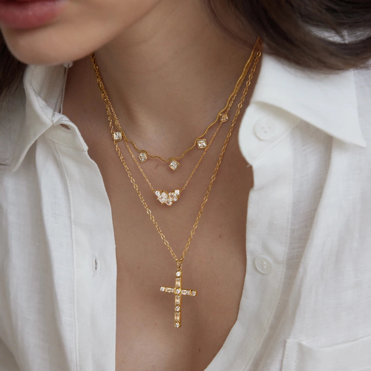 KIKA Geometric Zircon Pendant Necklace For Women Minimalist 18K Gold PVD Plated Stainless Steel Necklace Fashion Jewelry Gift