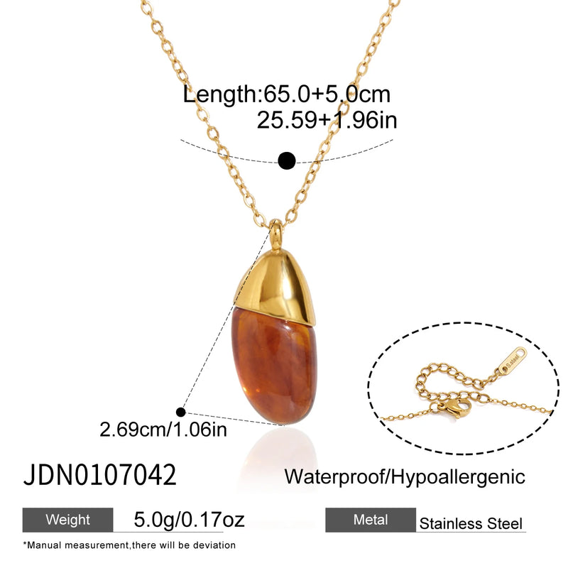 KIKA Vintage Geometric Resin Pendant Necklace For Women Minimalist 18K Gold Plated Stainless Steel 316L Necklace Fashion Jewelry