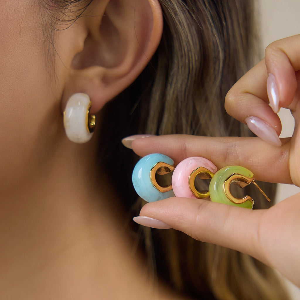 Kika Summer Blue Pink Colorful Resin Irregular C-ring Earrings