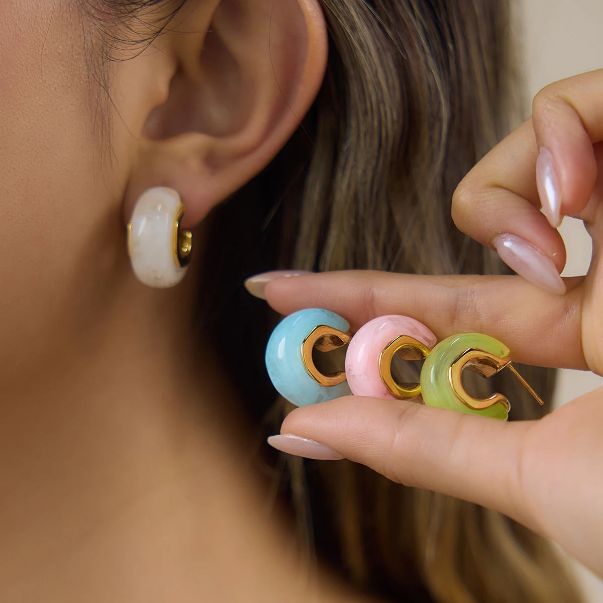 Kika Summer Blue Pink Colorful Resin Irregular C-ring Earrings
